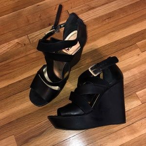 Thick Black Strap Wedges